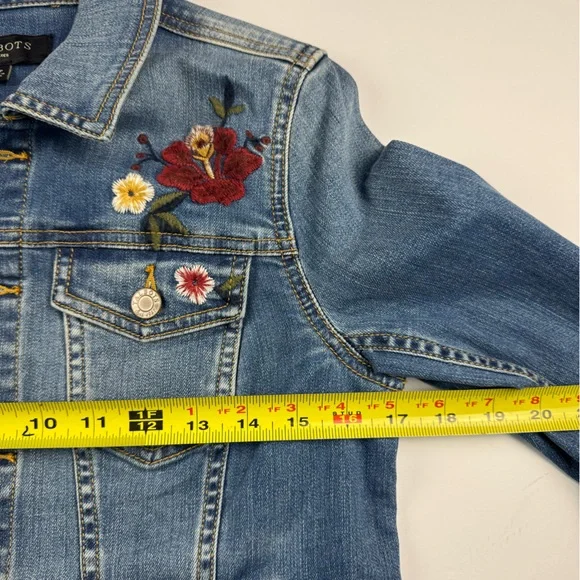 Talbots Blue Jean Jacket with Floral Embroidery size sp - Picture 5 of 8